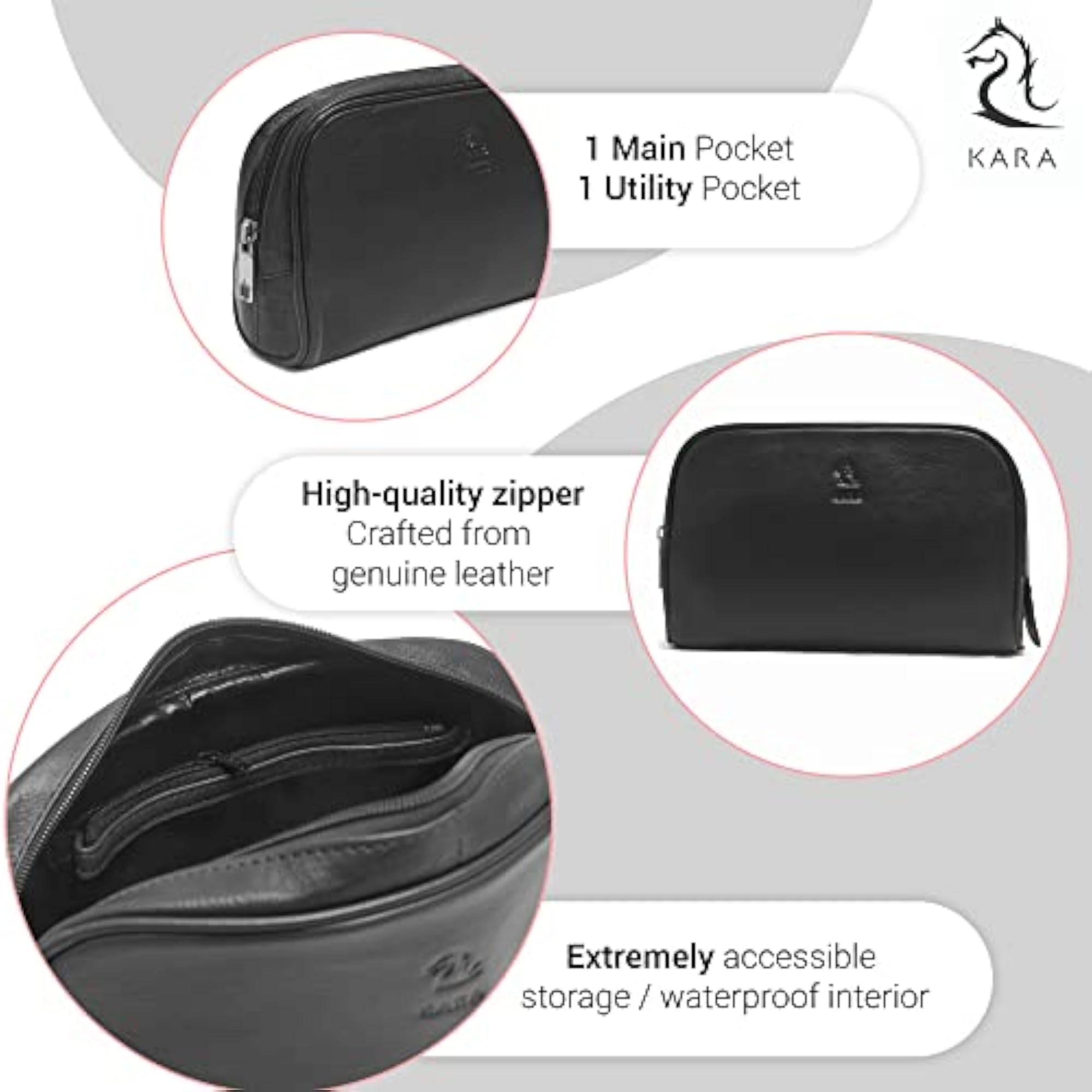 Malia Black Unisex Leather Toiletry Bag, Multipurpose Pouch